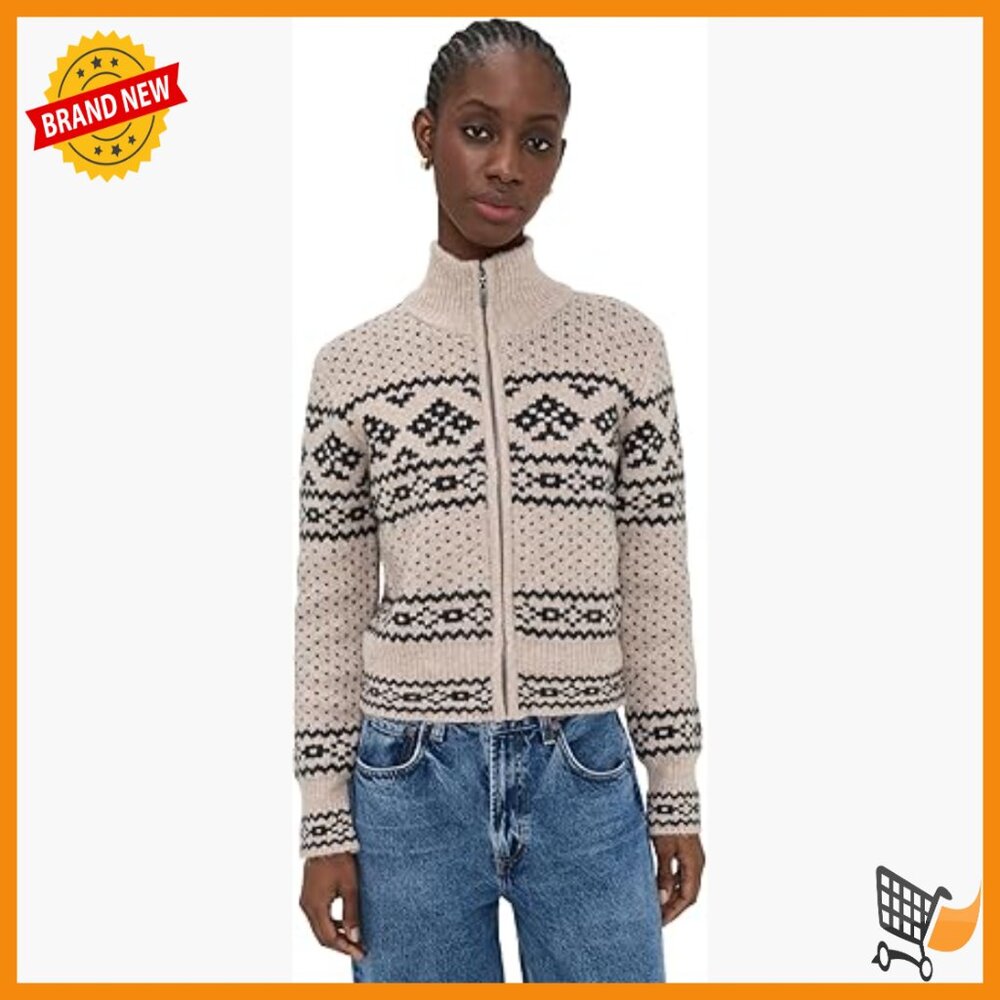Mid-Weight Jacquard Knit Zip Cardigan With Mock Neck